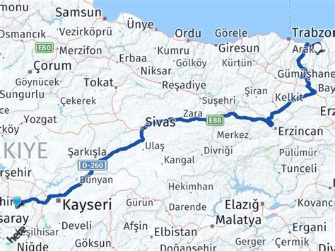 nevşehir trabzon yol haritası